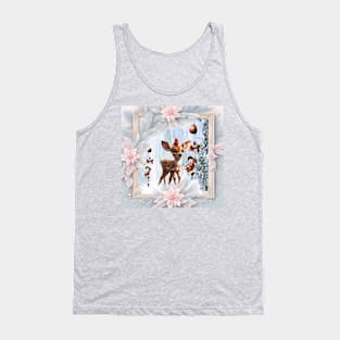 Cute fawn with bird in a winterlandscape Tank Top